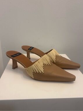 Angel Alarcon Fringed Pointed-Toe Mule MADE IN SPAIN LEATHER